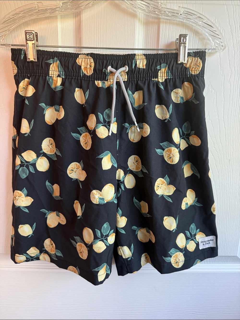 abercrombie kids size 13/14 Black Swim Trunks with Yellow Lemon Print